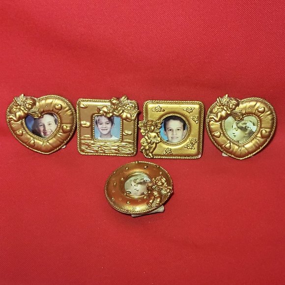 VTG Mini Golden Angel Cherub Picture Photo Frame Magnet Polyresin - Picture 7 of 11